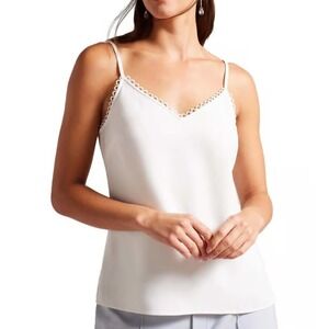 Ted Baker White Cami Top with Scalloped Trim Sleeveless Blouse Tank Size 1